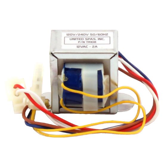 TR108: Transformer, PCB, United Spa, C5 Series, B8 Board (12/2013 - Present) 115/230VAC-12VAC (2) Plug. (1) 4 Wire w/Amp Plug (1) 2 Wire w/AMP Plug