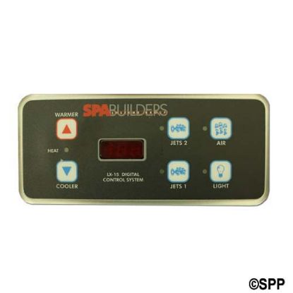 3-00-0221: Spaside Control, Spa Builders LX15, 6-Button, LED, Up-Pump2-Blower, Down, Pump1-Light w/25'Cable