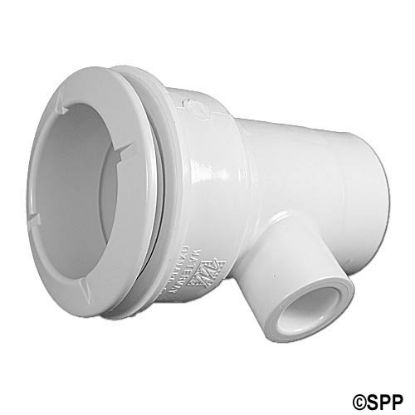 210-5950: Body Assembly, Jet, Waterway Poly, Straight Body, 1-1/2"S Water x 1/2"S (1"Spg) Air, 2-5/8" Hole Size w/ Wall Fitting